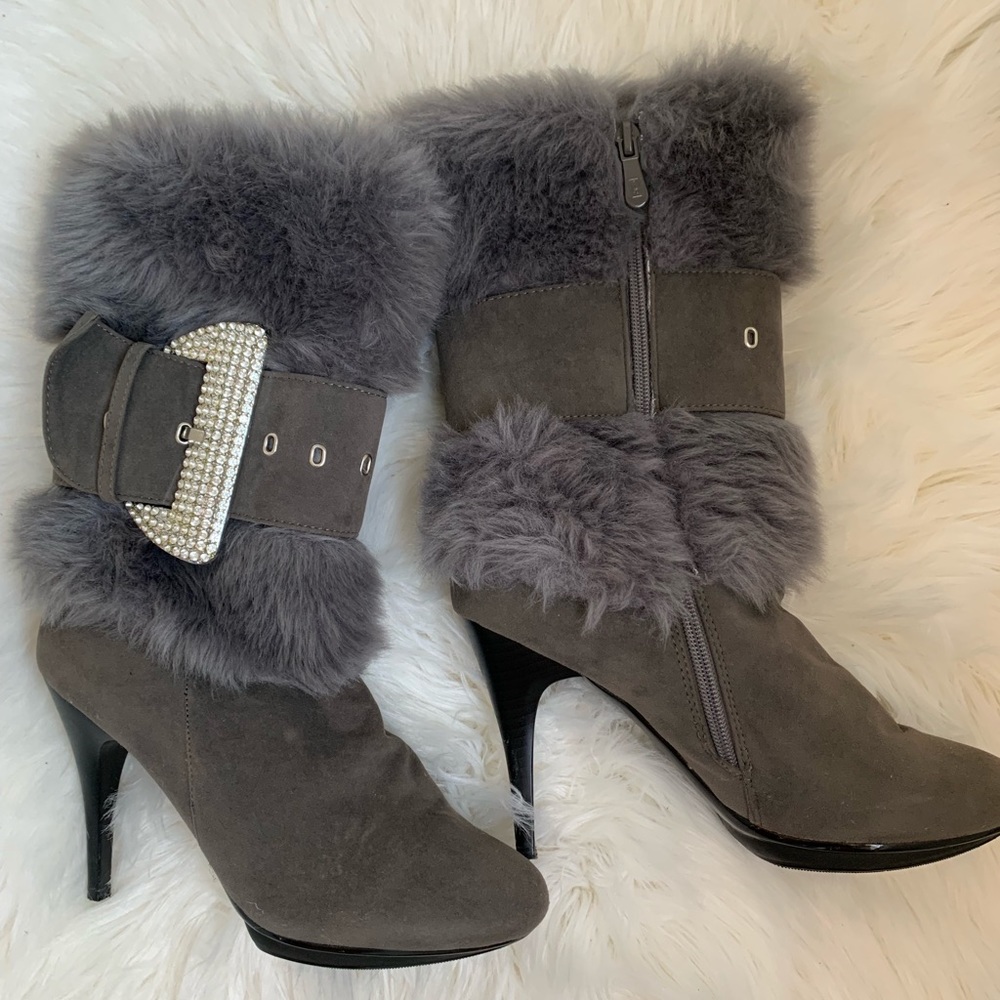 Gray bling high boots